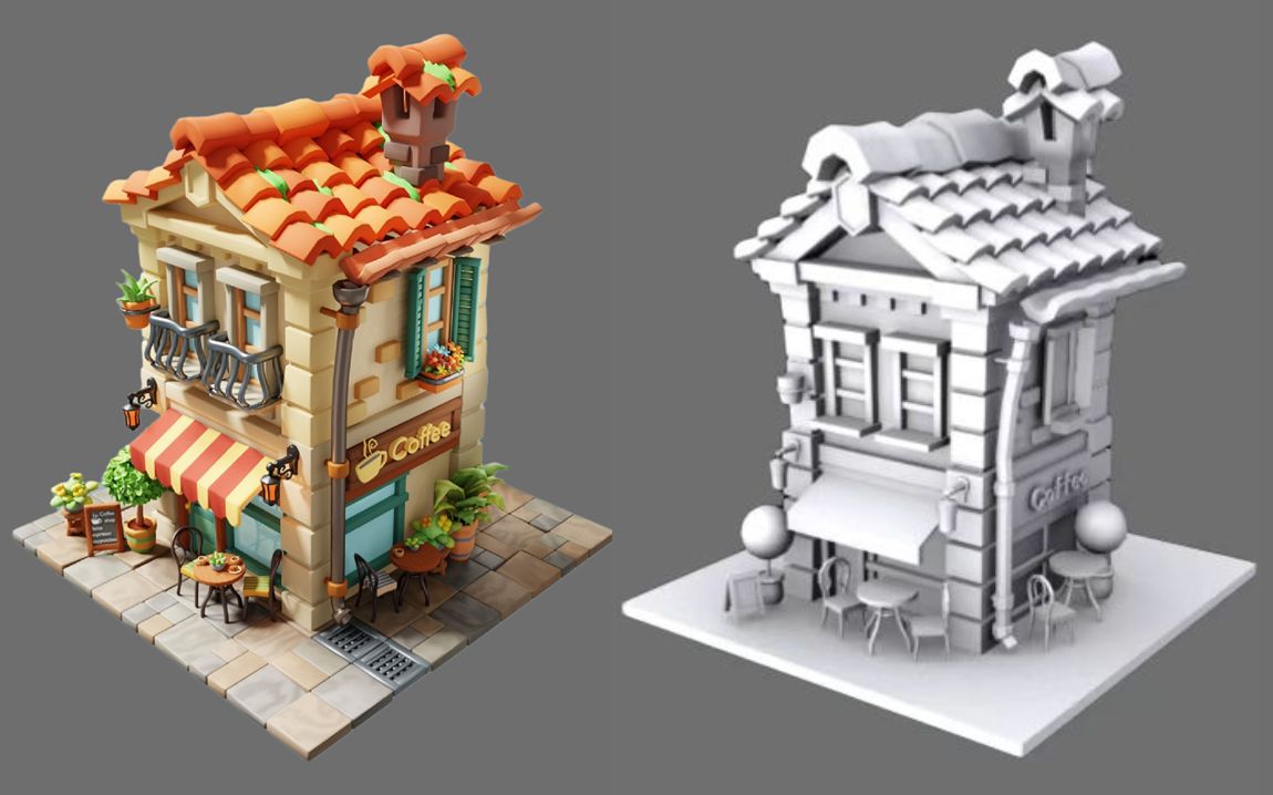 【3dmax场景建模】卡通咖啡馆场景制作,模型比例布线技巧讲解