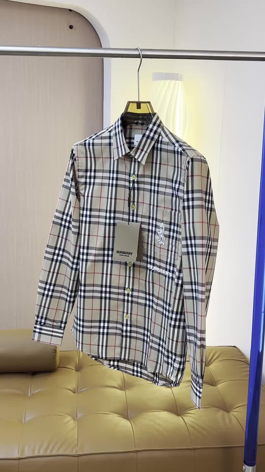 burberry 巴宝莉 独角兽刺绣独角兽格纹棉府绸衬衫