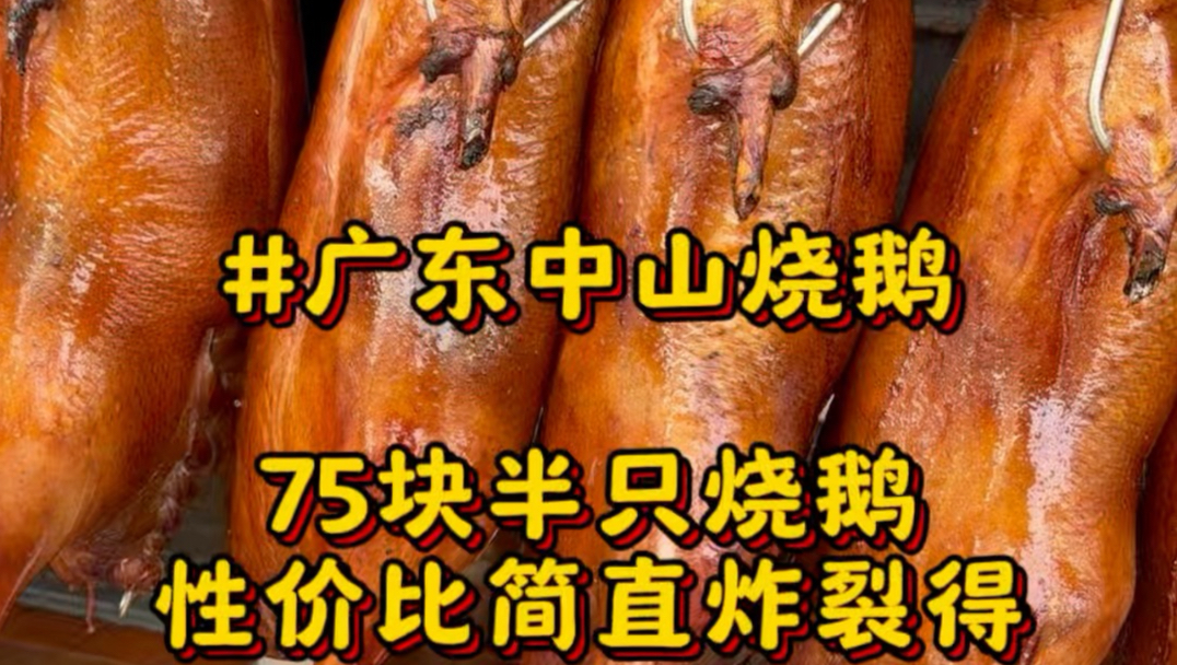 在广东中山村里吃本地人私藏烧鹅老铺，75块半只烧鹅！皮脆爆汁巨香开门就排长队！菜量也大到离谱，性价比直接封神#中山美食#中山烧鹅#广东美食#烧鹅