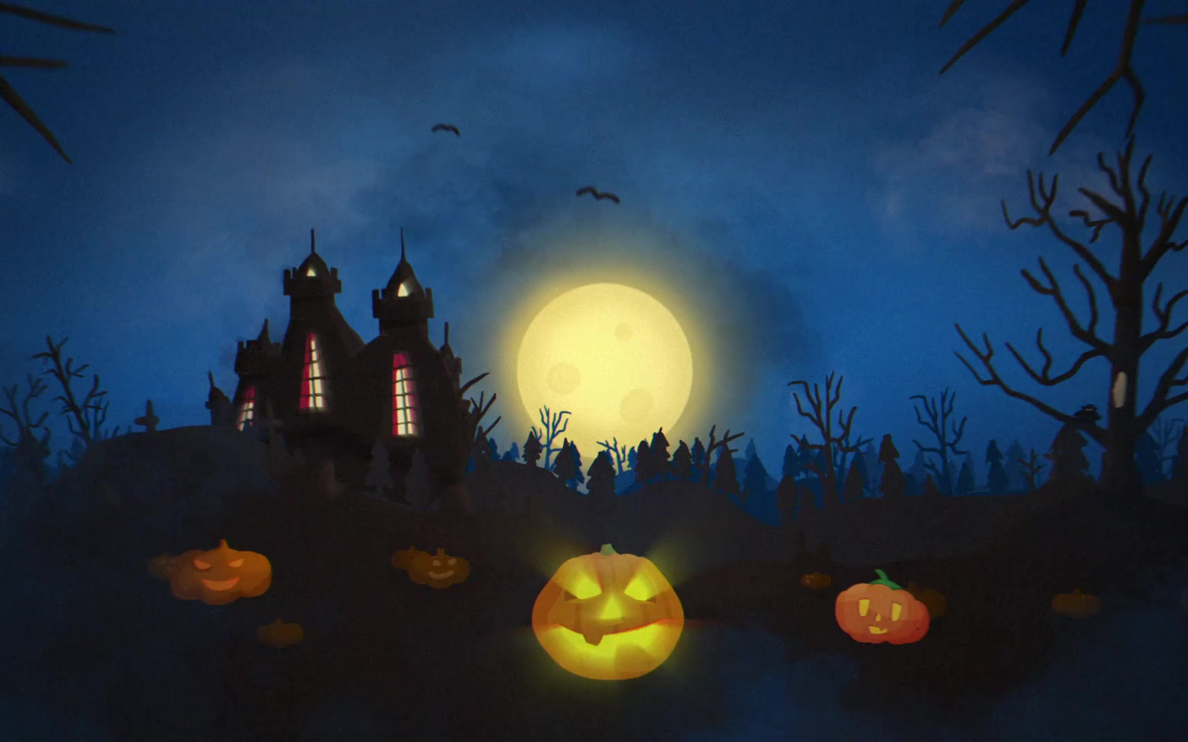 ae模板-恐怖万圣节城堡月亮升起特效的动态logo片头模板标识品牌商品