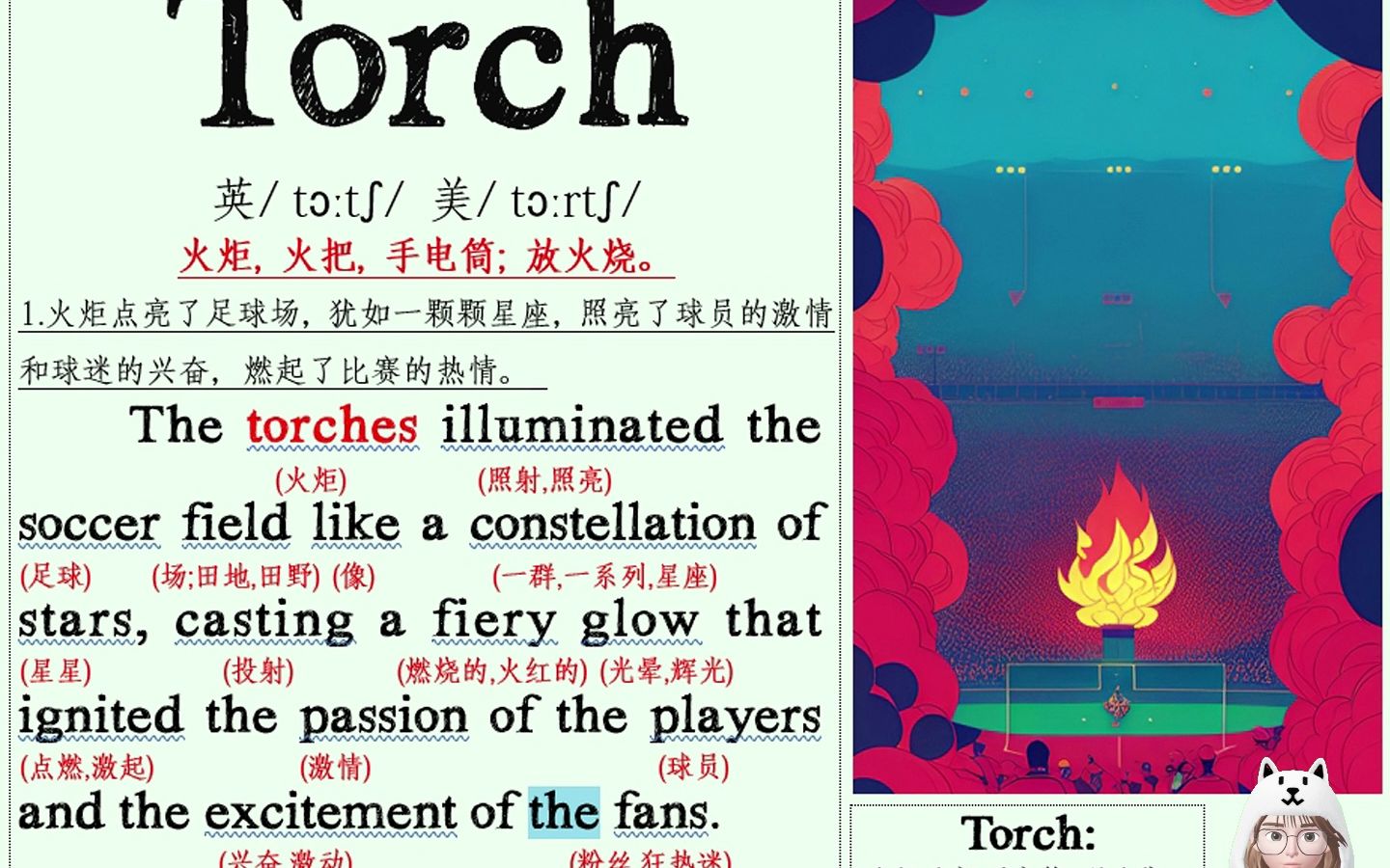 torch怎么读 torch翻译 (看图学英语/口语跟读/语境中记单词)