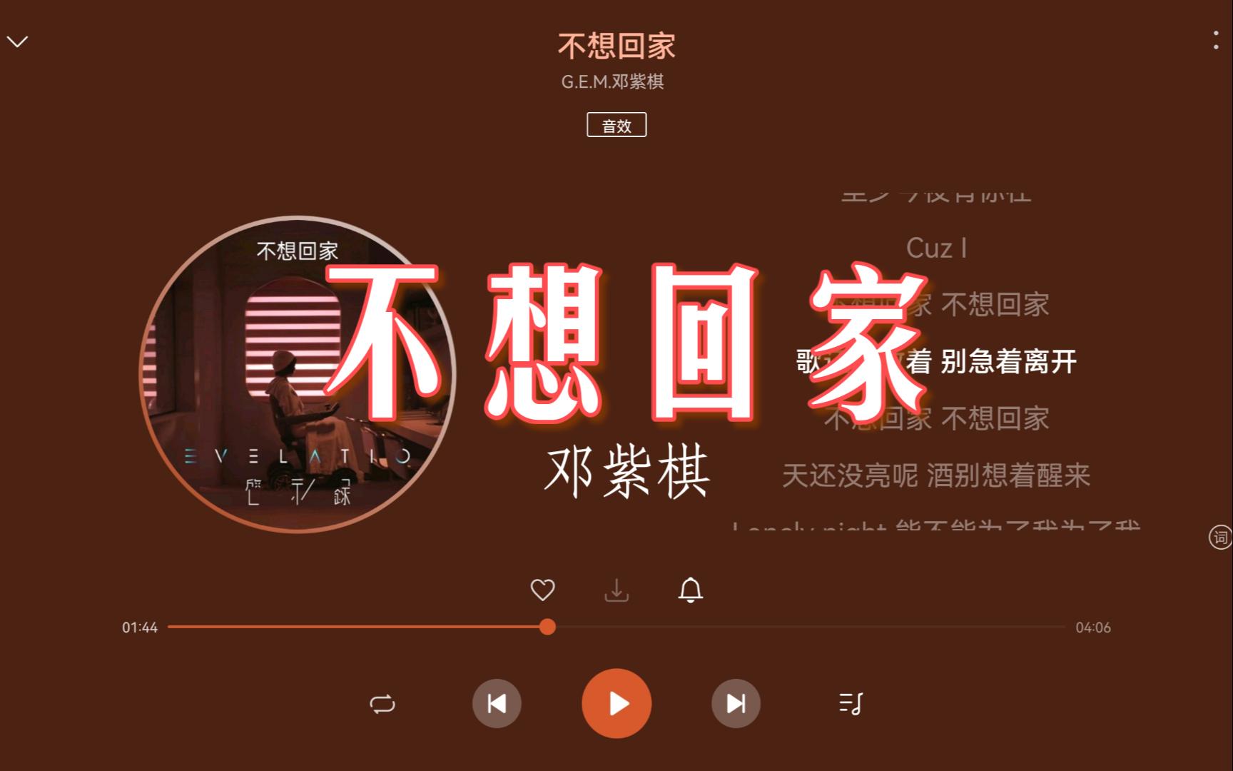 【无损hi-res】邓紫棋《不想回家》"我有个坏习惯,在晚上特别地喜欢胡