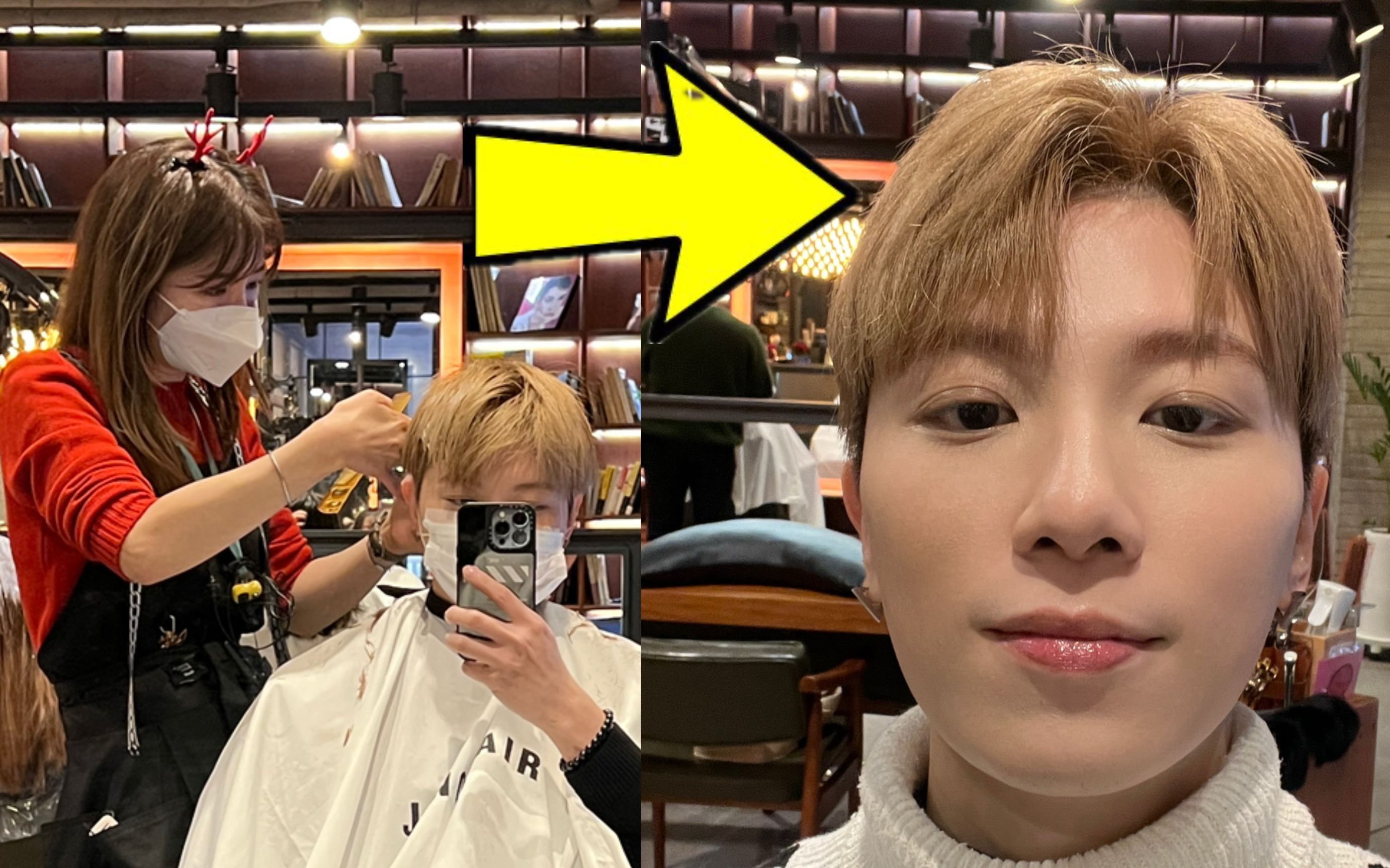 tony在韩国给美女发型师剪头发 ?