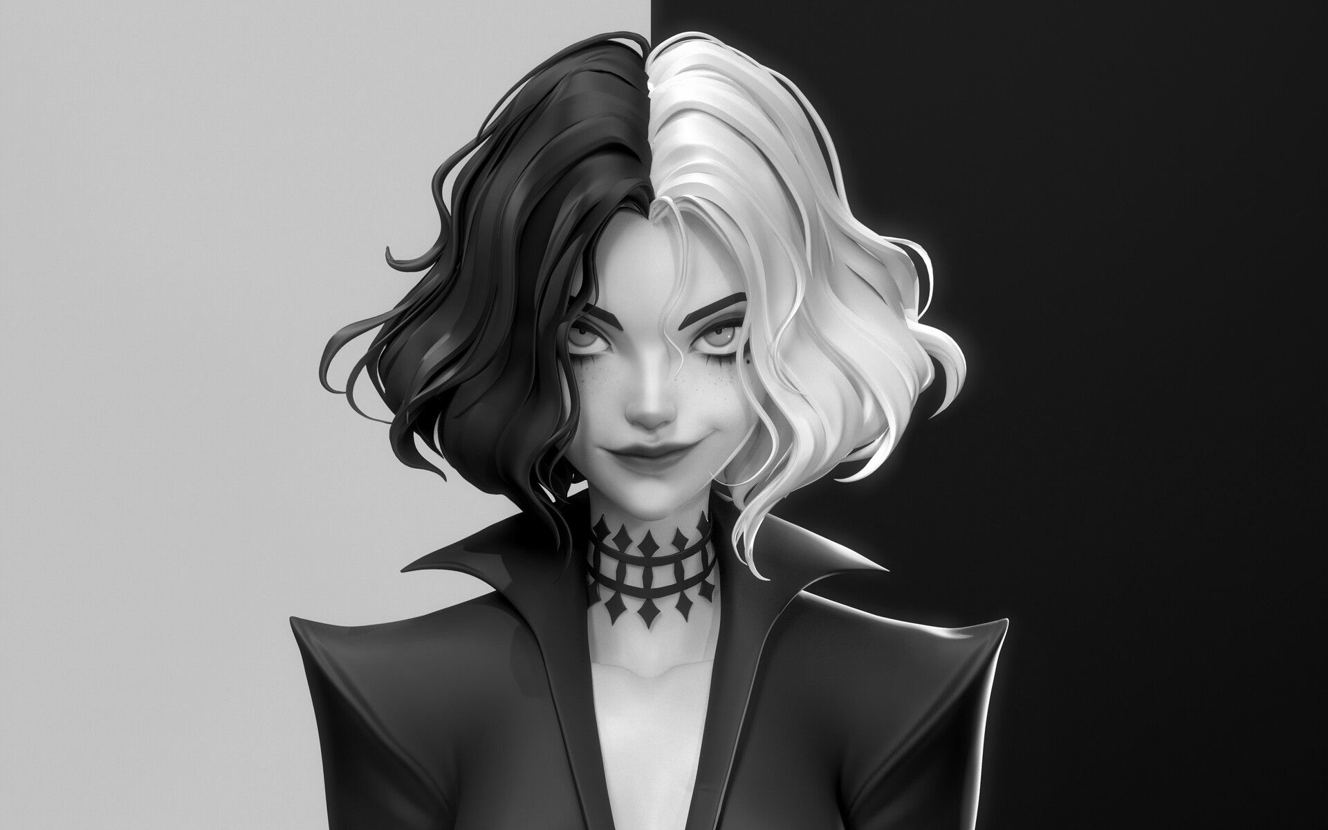 【zbrush雕刻】库伊拉黑白魔女基础建模,零基础人物建模上色渲染