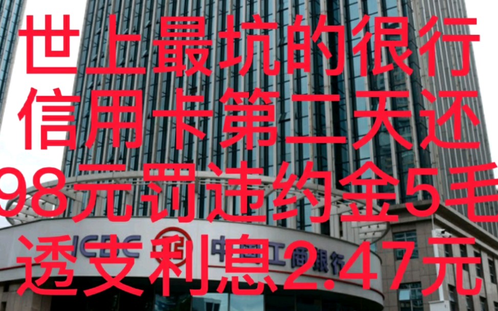 世上最坑的银行,信用卡第二天还了,98元罚违约金5毛,透支利息2.47元,狠,穷疯了,别的银行都有3天日期哔哩哔哩bilibili