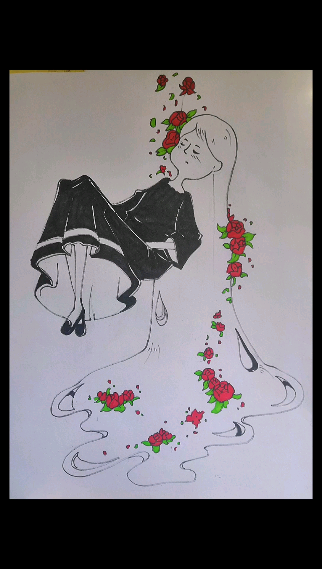 手绘插画# 玫瑰花女孩