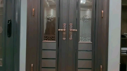 新中式不锈钢入户门爱林堡防盗门农村自建房双开大门佛山金海龙门业