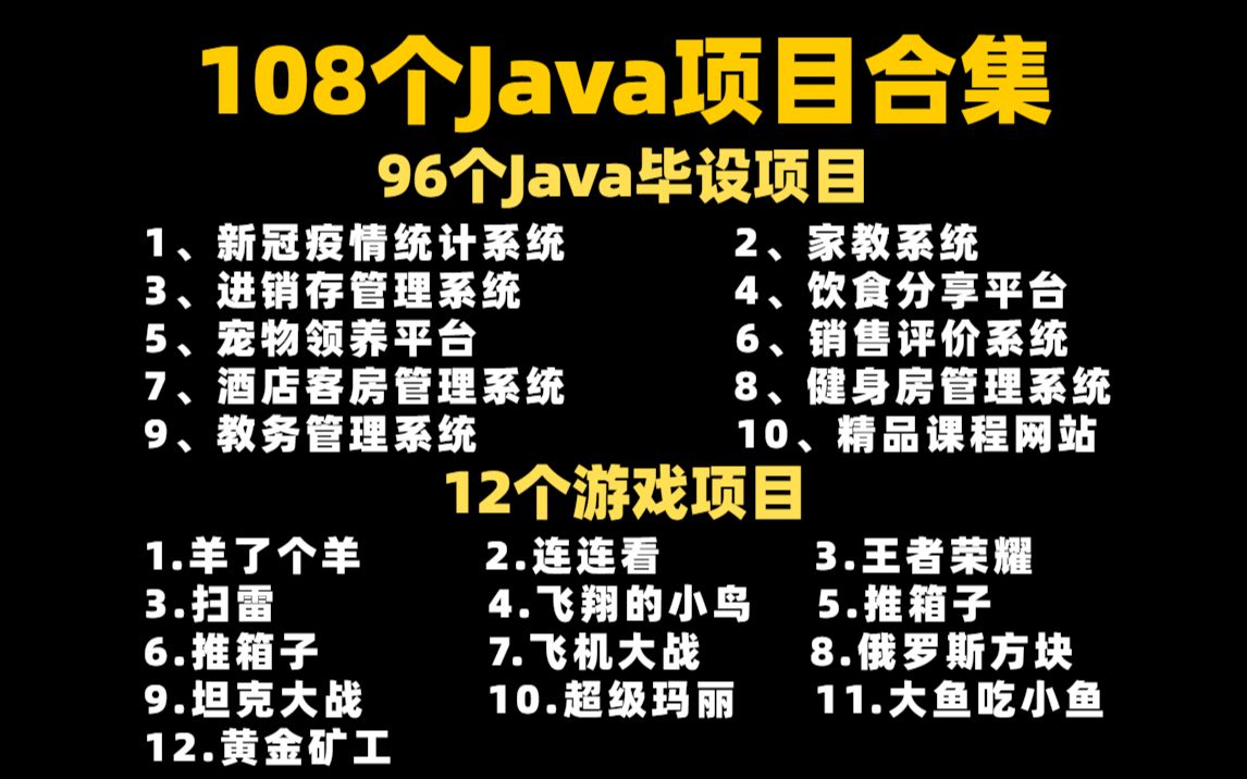 【Java毕设合集】108套毕设系统(附源码课件)任意挑选,允许白嫖!手把手教学,助你快速毕业!JavaJava项目Java课设Java开发毕业设计哔哩哔...