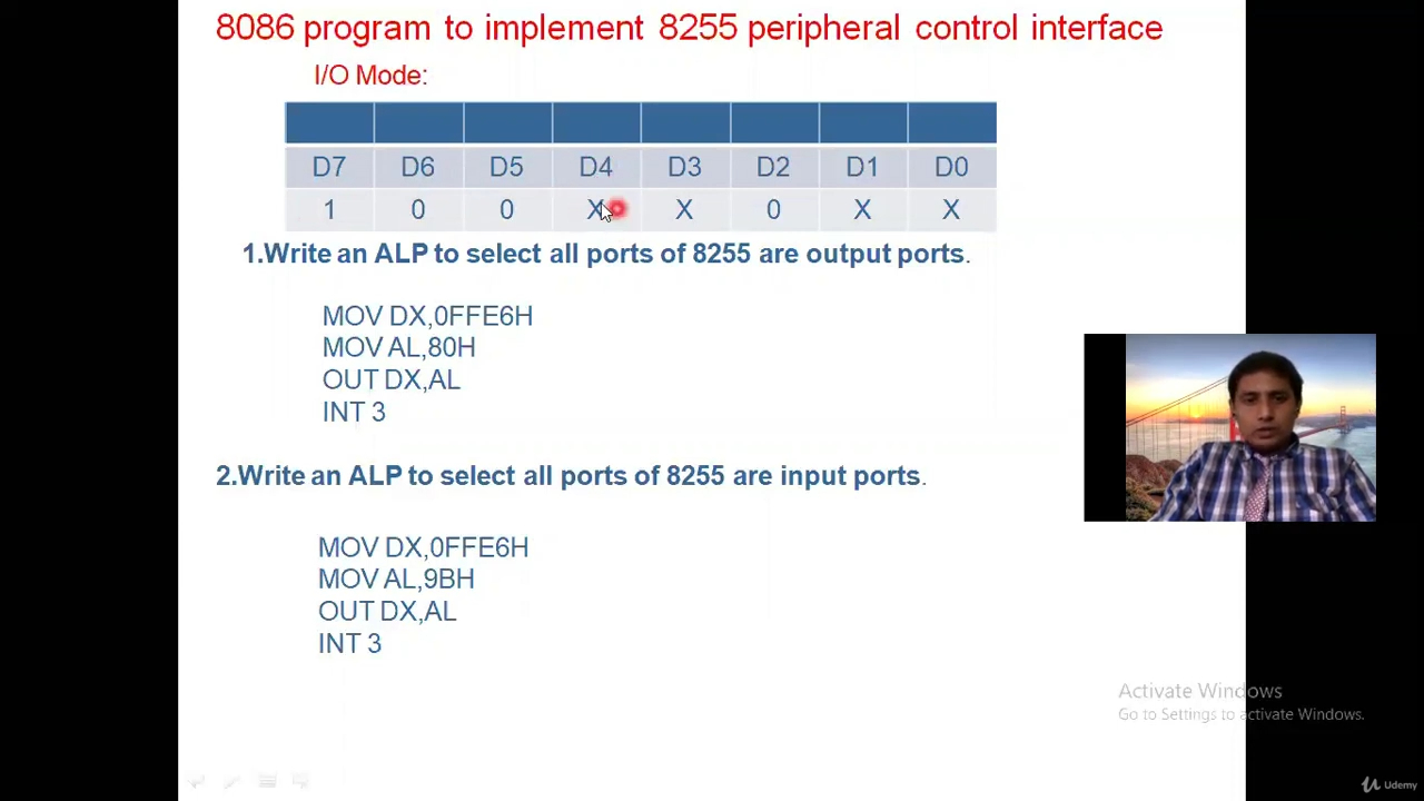 experimentally controlling the leds of ports 8255 using 8086