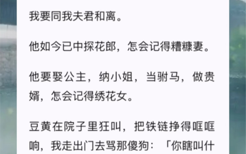 [图]我要同我夫君和离。他如今已中探花郎，怎会记得糟糠妻。他要娶公主，纳小姐，当驸马，做贵婿，怎会记得绣花女。