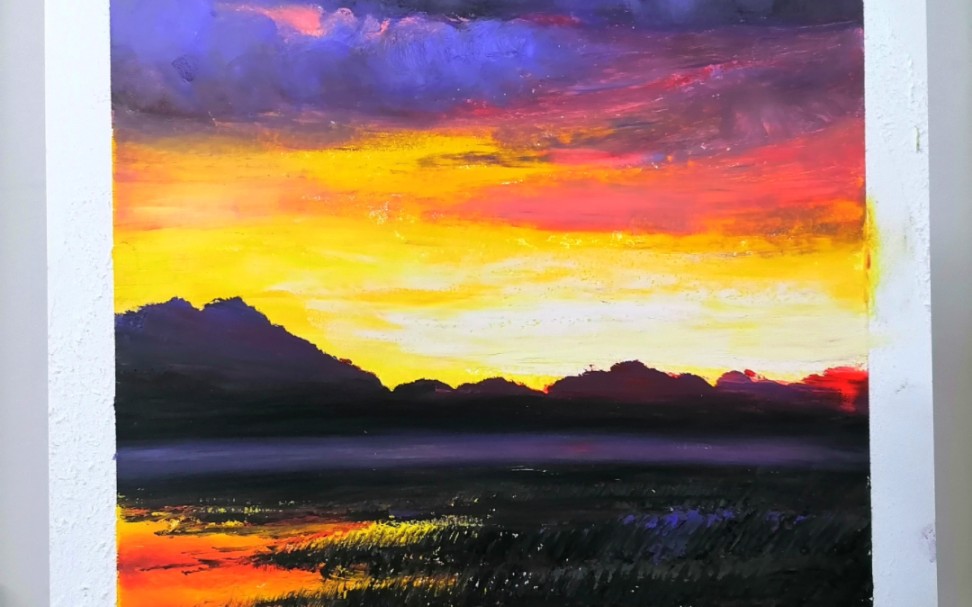 油画棒|晚霞下的水草堂|附步骤视频