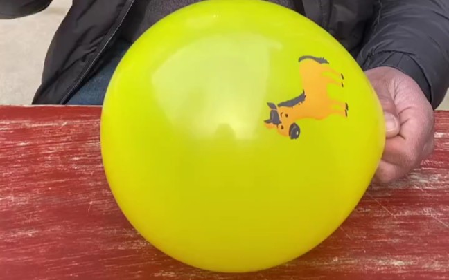 小朋友今天挑战扎爆气球,大家看看他几下能挑战成功.