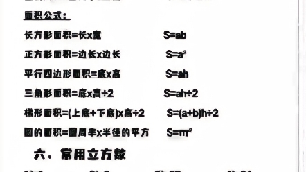 六年级数学公式大全,老师给大家整理出来了.家长给孩子打印一份出来学习,都是考试常用的公式,完整版可打印,快给孩子打印一份出来学习吧!哔哩...