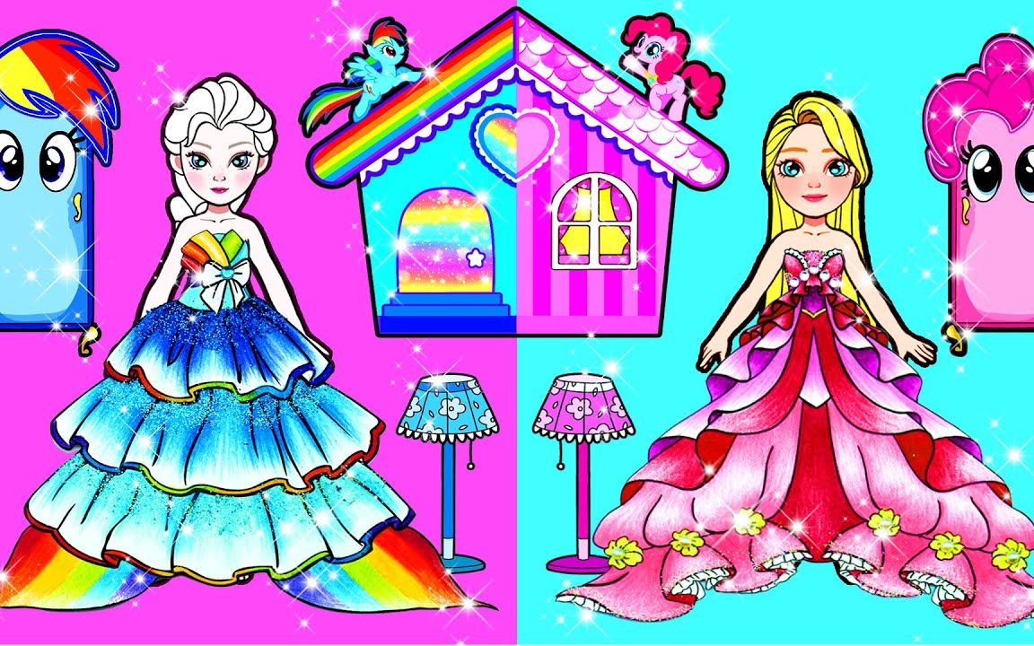 剪纸动画:挑战帮助长发公主装饰小马屋,蓝色vs粉色你喜欢哪种?