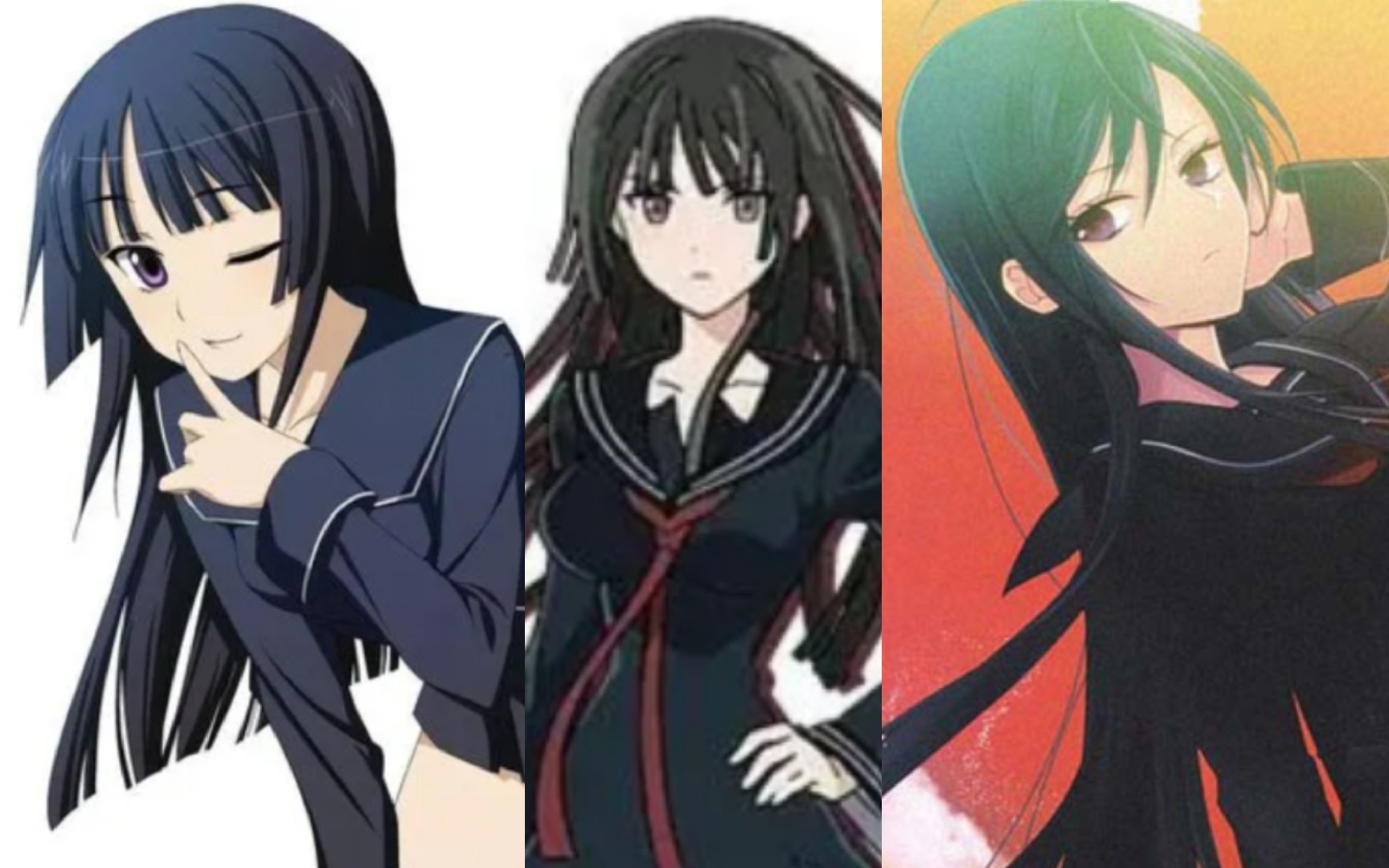 黑丝,手持武士刀(前两个)/长枪(第三个)(兼黑长直紫瞳盘点第一期)