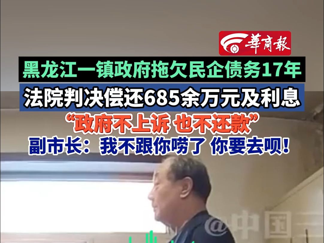 黑龙江一镇政府拖欠民企债务17年 法院判决偿还685余万元及利息 “政府不上诉 也不还款”副市长:我不跟你唠了 你要去呗!哔哩哔哩bilibili