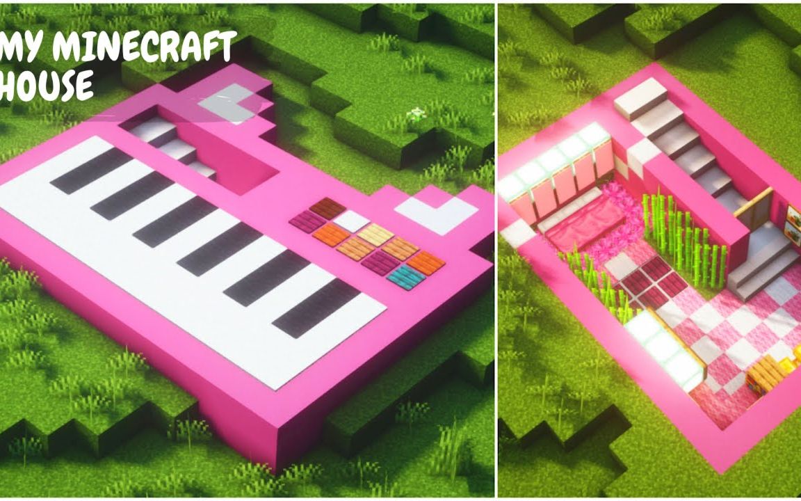 minecraft house】粉色钢琴屋(授权转载)_哔哩哔哩bilibili_我的世界