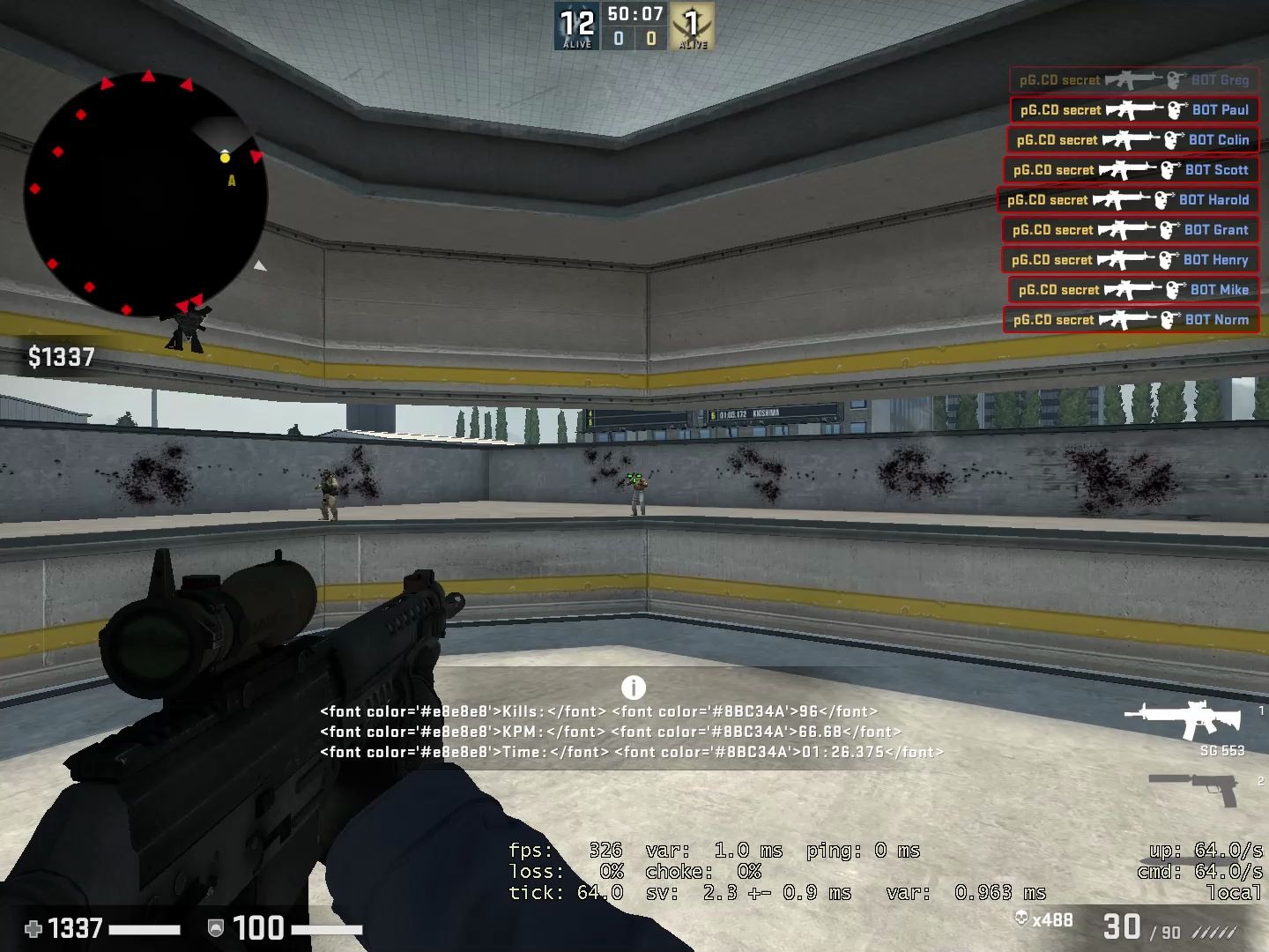 【csgo】aim botz练枪. 四面360° 100击杀. 1分30