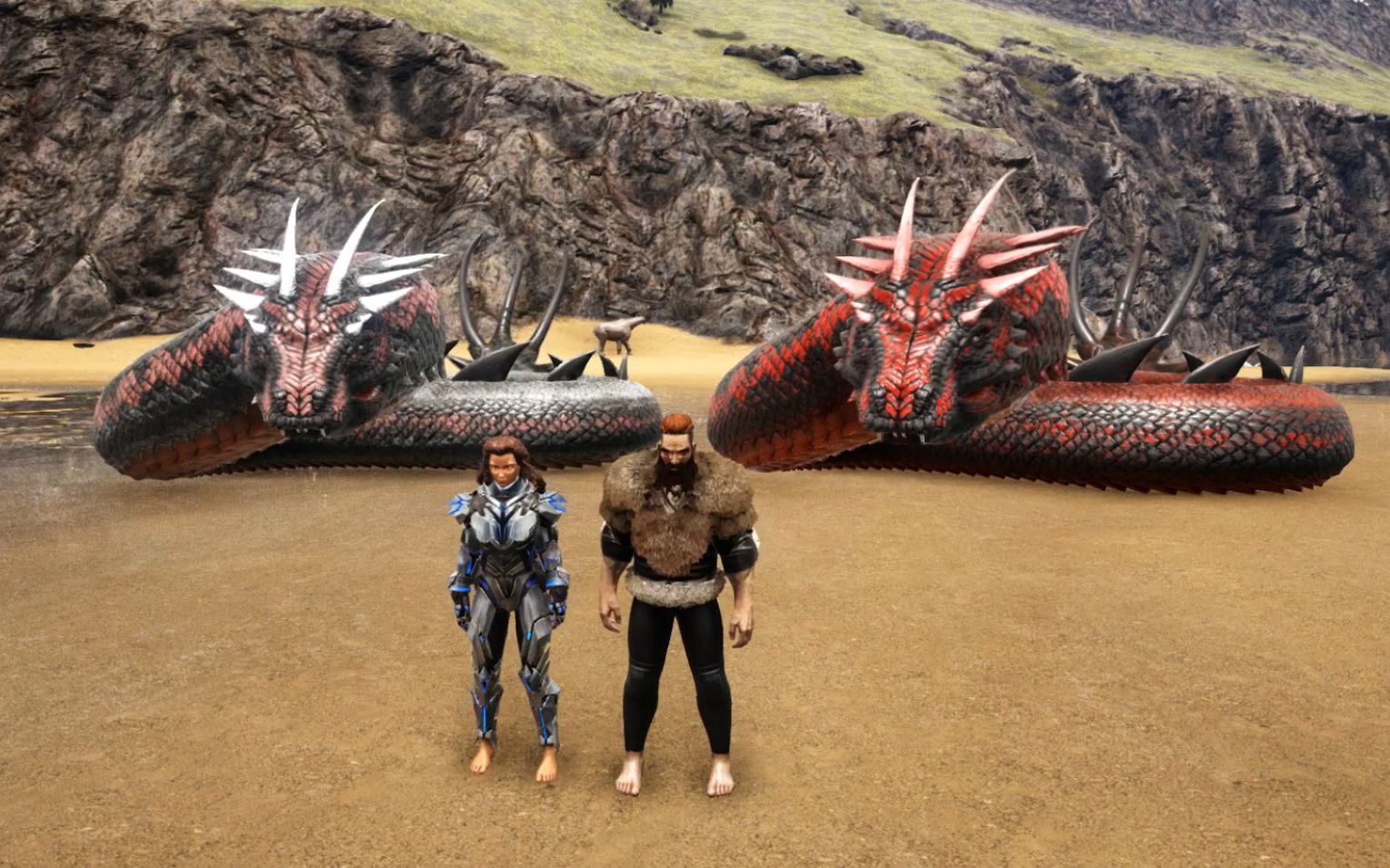 方舟生存进化和燃烧姐骑可以遁地的妖龙搞笑pk