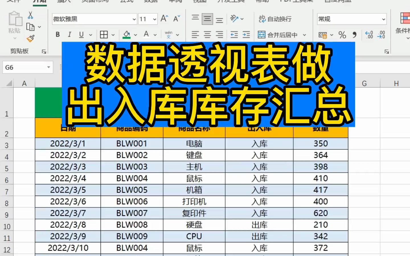 数据透视表做简单的出入库库存汇总.数据新增,删除等变化时,汇总表可同步  抖音哔哩哔哩bilibili