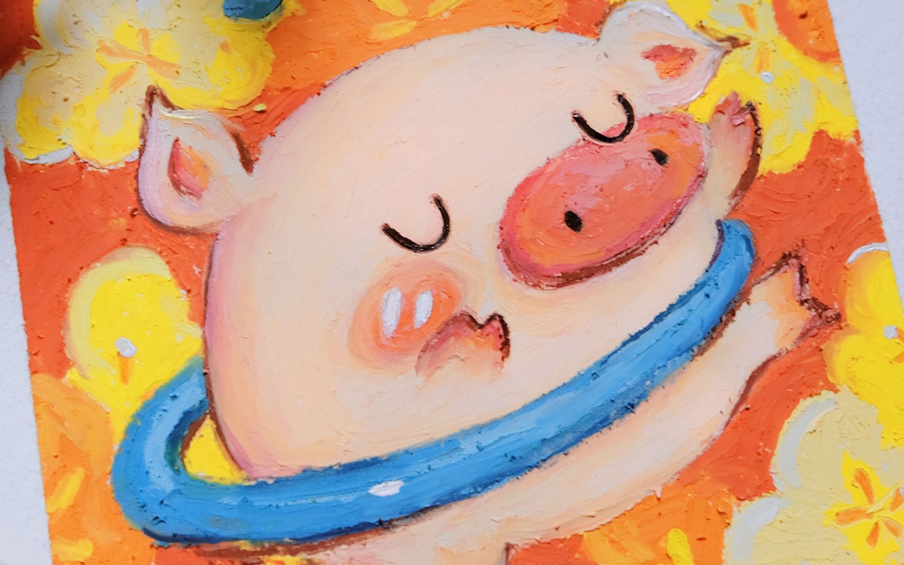 跟着小猪舞动起来【绘画过程】油画棒插画风涂鸦