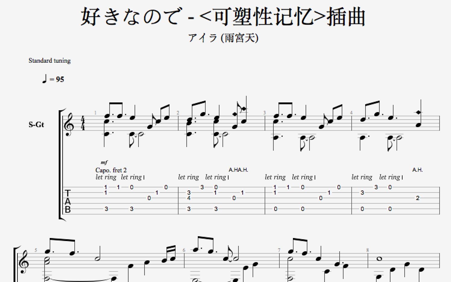 [图]【可塑性记忆】好きなので 吉他指弹谱【雨宫天】（附谱）