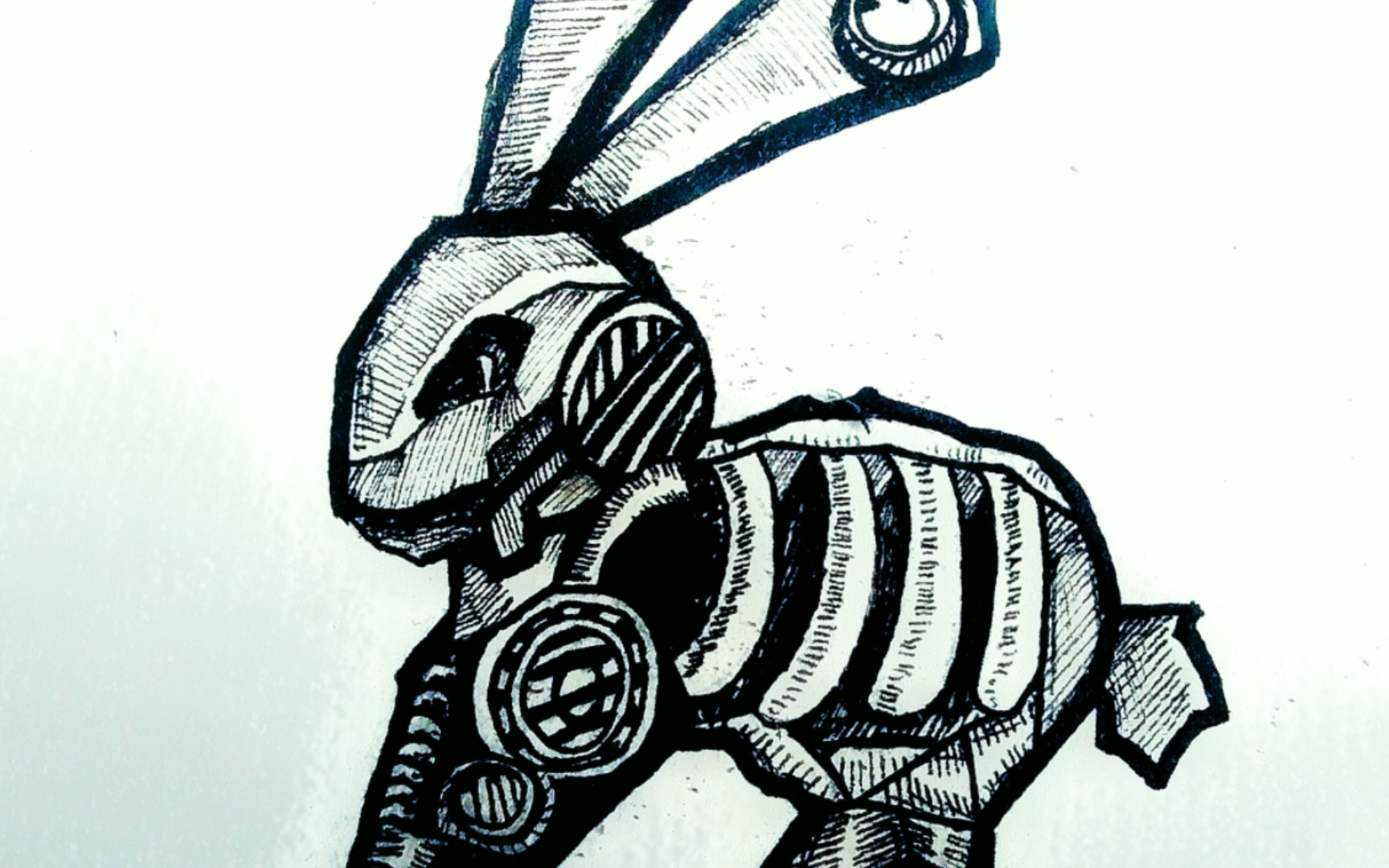 绘画,机械风格线描兔子