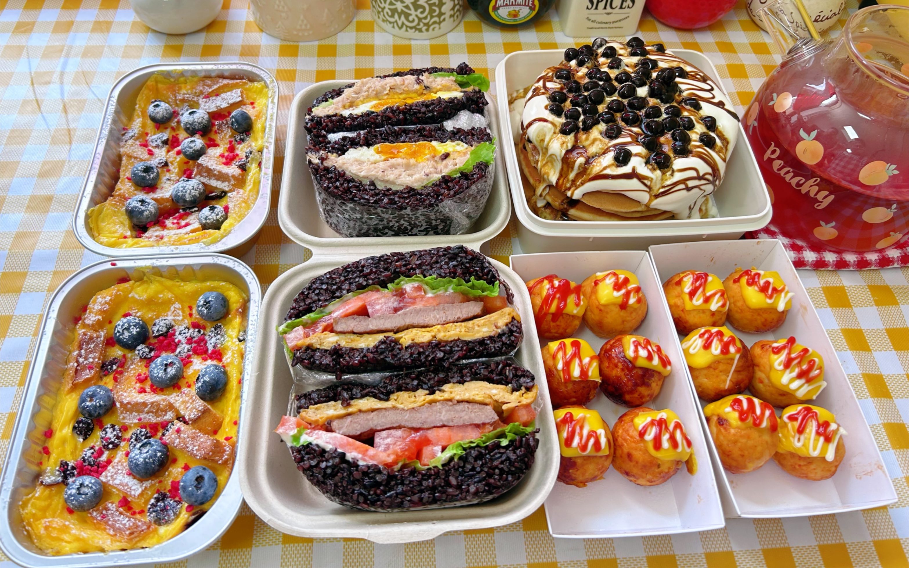 给姐姐做的豪华爱心下午茶便当～芝士鸡肉丸子|紫米金枪鱼午餐肉饭团