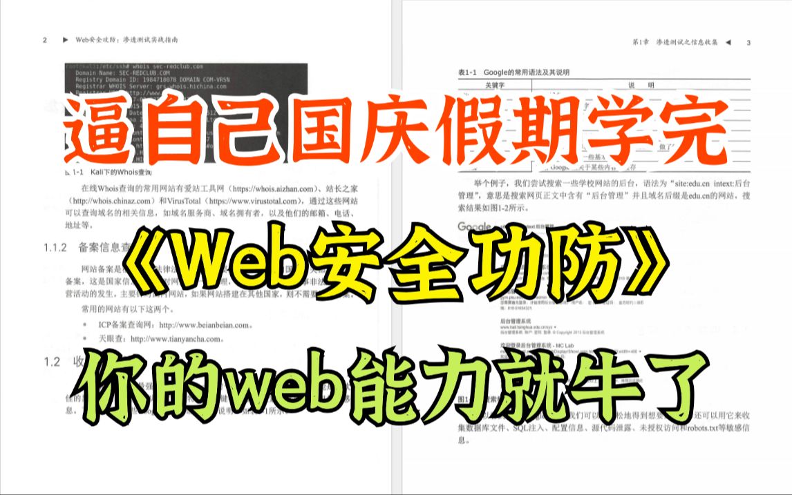 逼自己国庆假期读完这本《web安全功防》,返校后web渗透能力甩同学一条街!!!哔哩哔哩bilibili