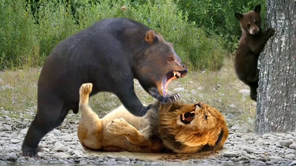 狮虎兽vs棕熊图片