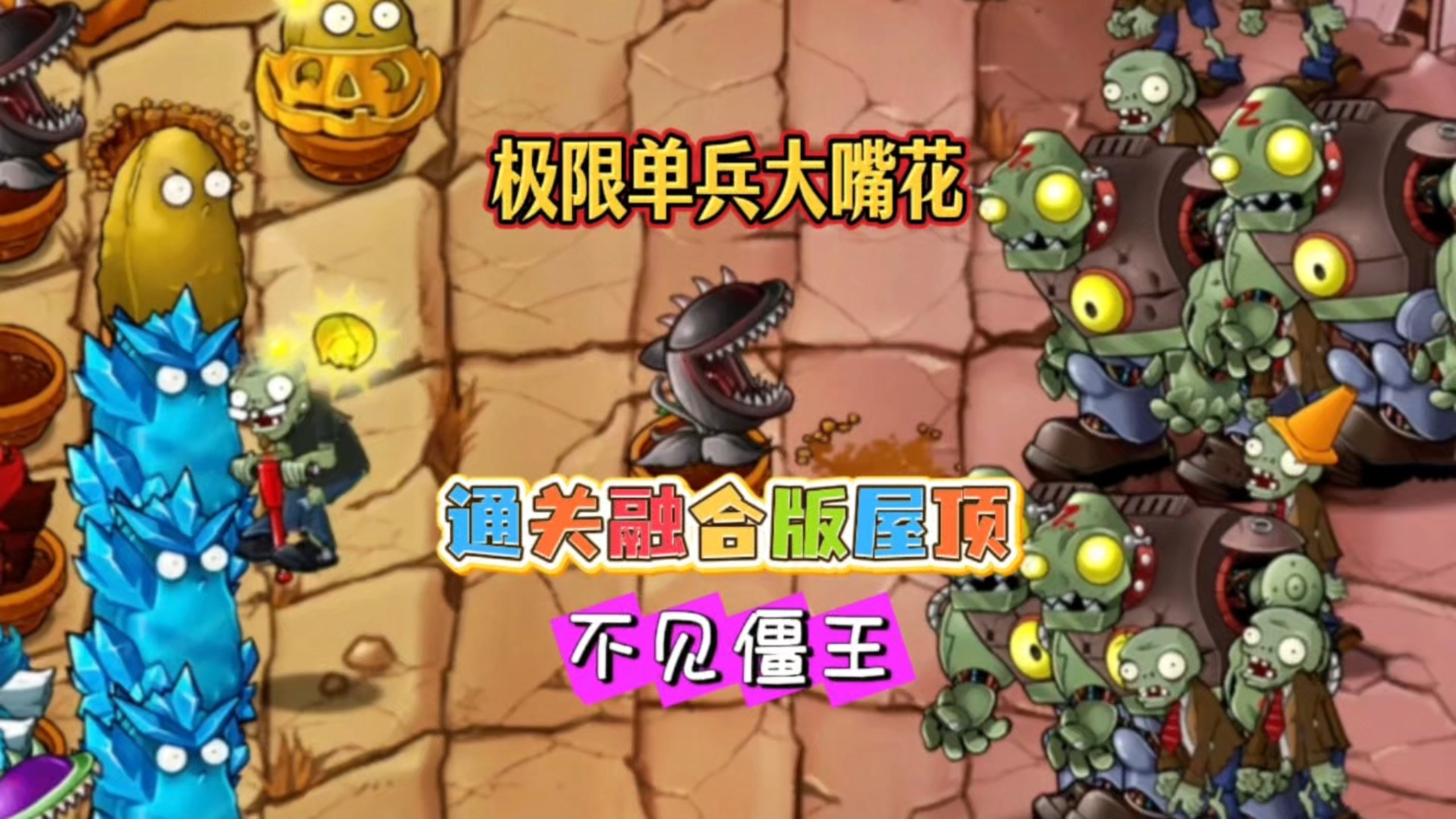 融合版：极限单兵大嘴花！通关屋顶关卡却不见僵王