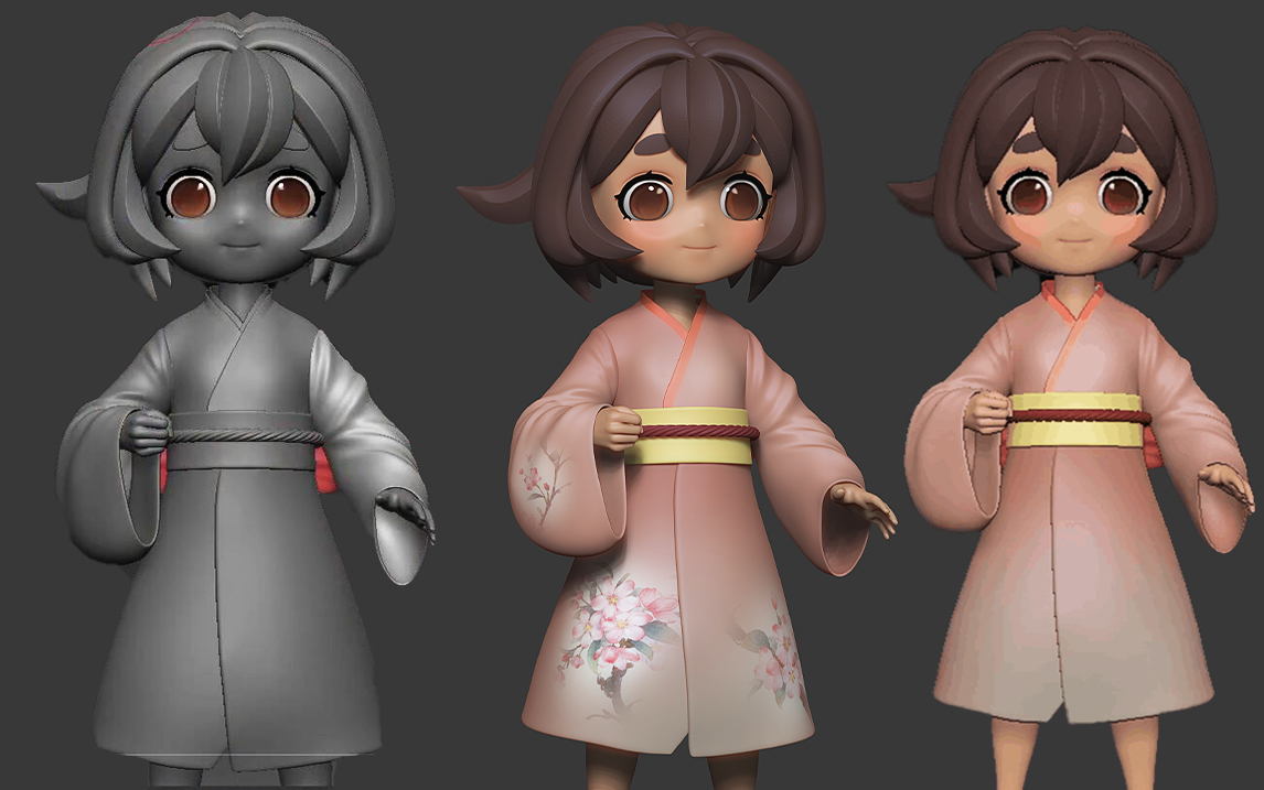 【zbrush雕刻】二次元古风萝莉手办制作,女性人物雕刻技巧