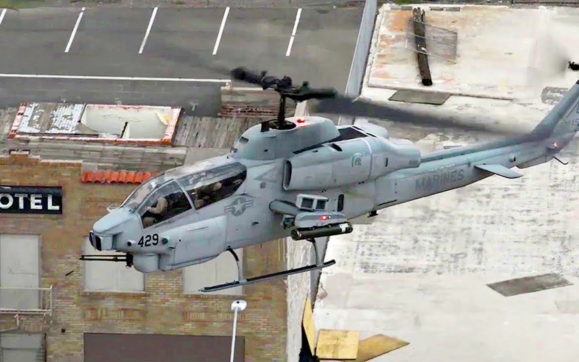 海军陆战队ah1超级汽车uh1y休伊凤凰城市中心直升机降落