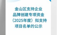 金山区支持企业品牌创建专项资金(2025年度)拟支持项目名单的公示哔哩哔哩bilibili