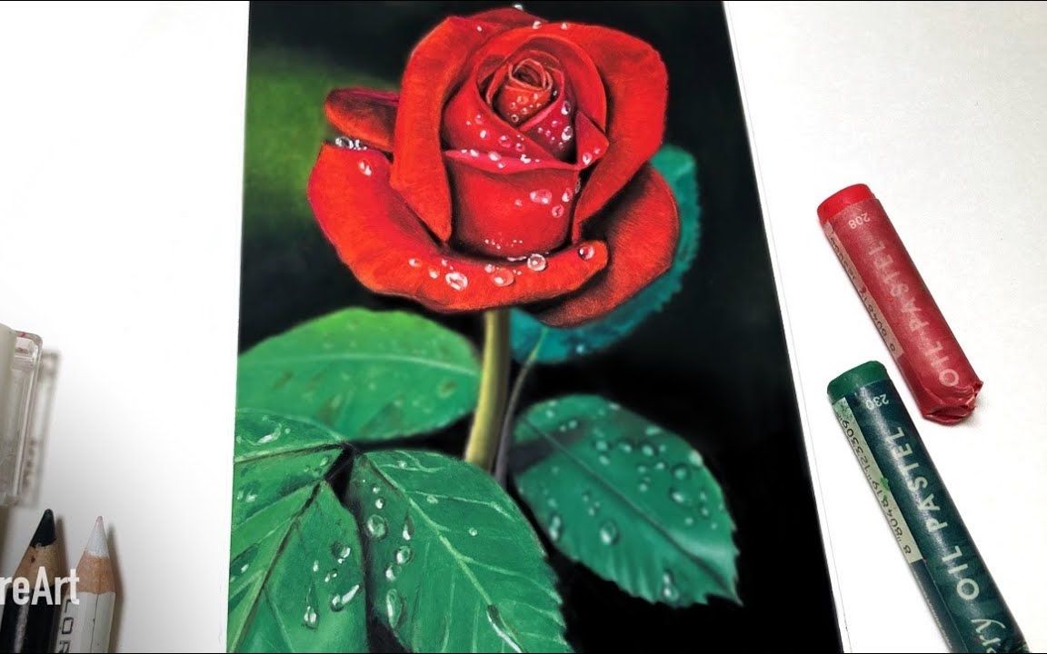 【油画棒】油画棒绘画超写实红玫瑰花~~学起来_哔哩哔哩_bilibili