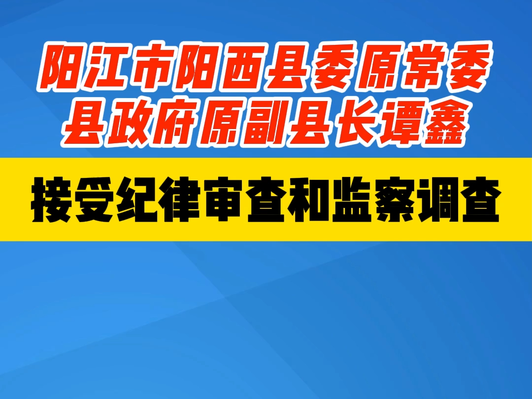 阳江市阳西县委原常委、县政府原副县长 谭鑫接受纪律审查和监察调查哔哩哔哩bilibili