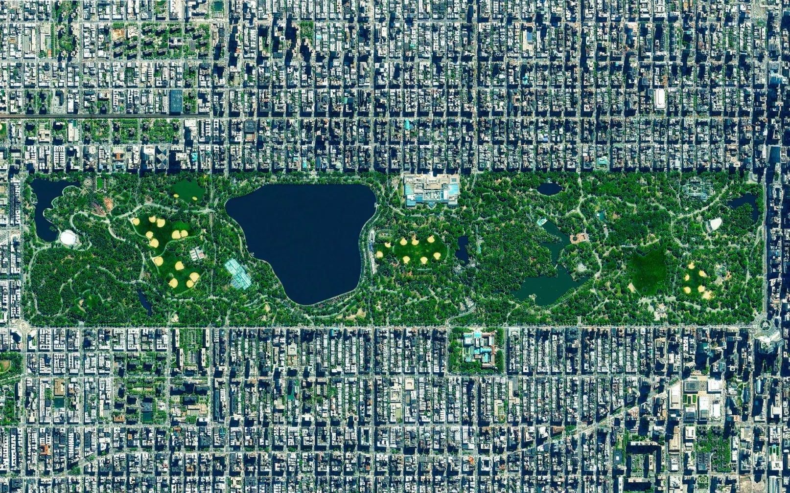 纽约城市曼哈顿岛中央公园和周围城市建筑