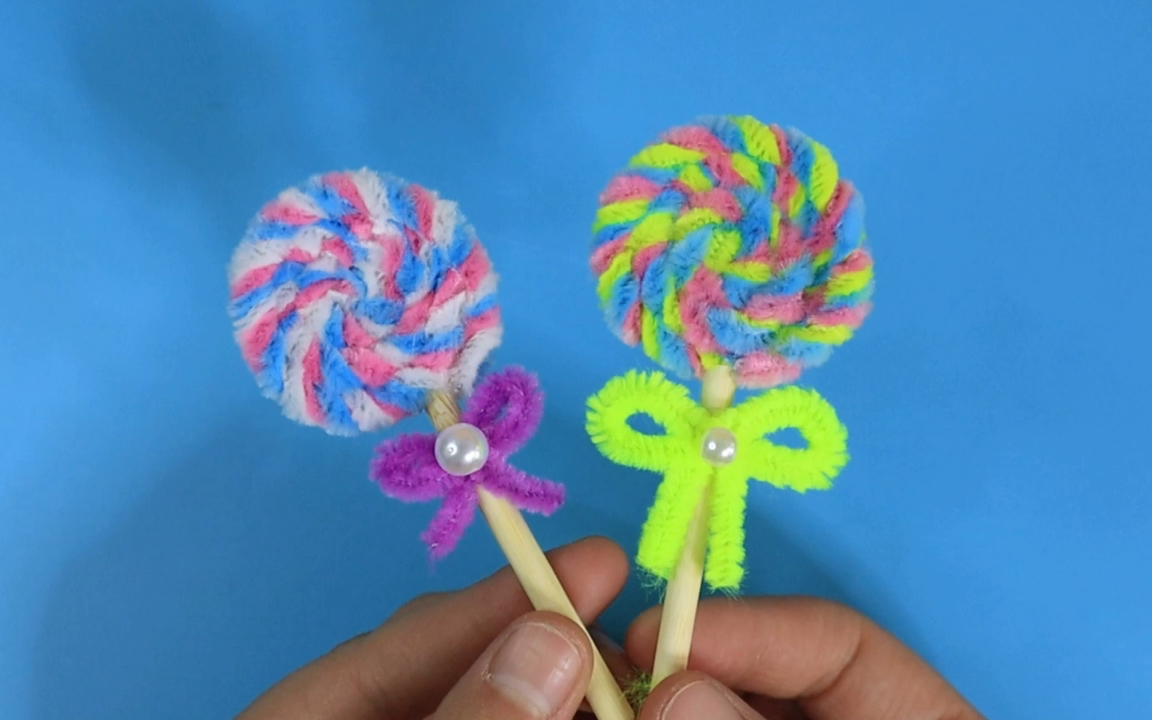 创意手工,扭扭棒制作彩虹棒棒糖_哔哩哔哩_bilibili