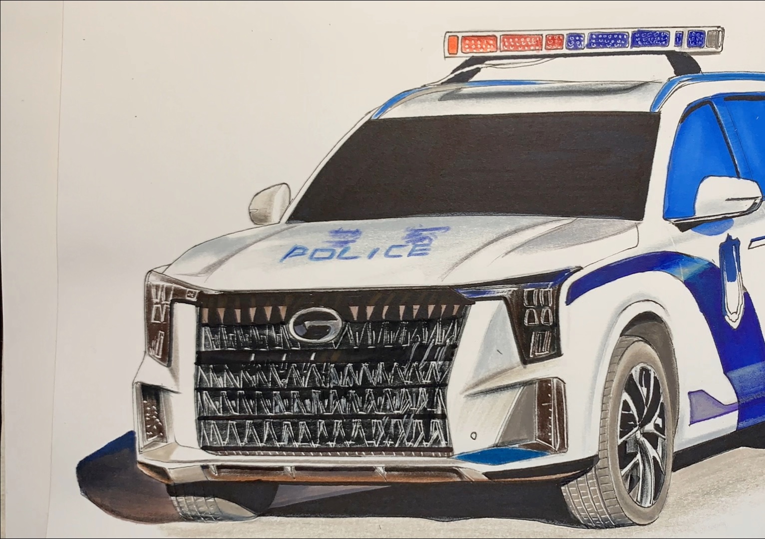 画一台广汽传祺gs8警车