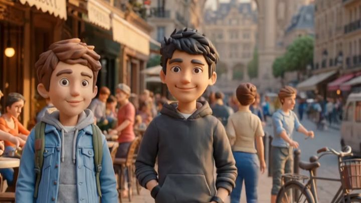 Two friends are discussing the beauty of iconic Paris city封面