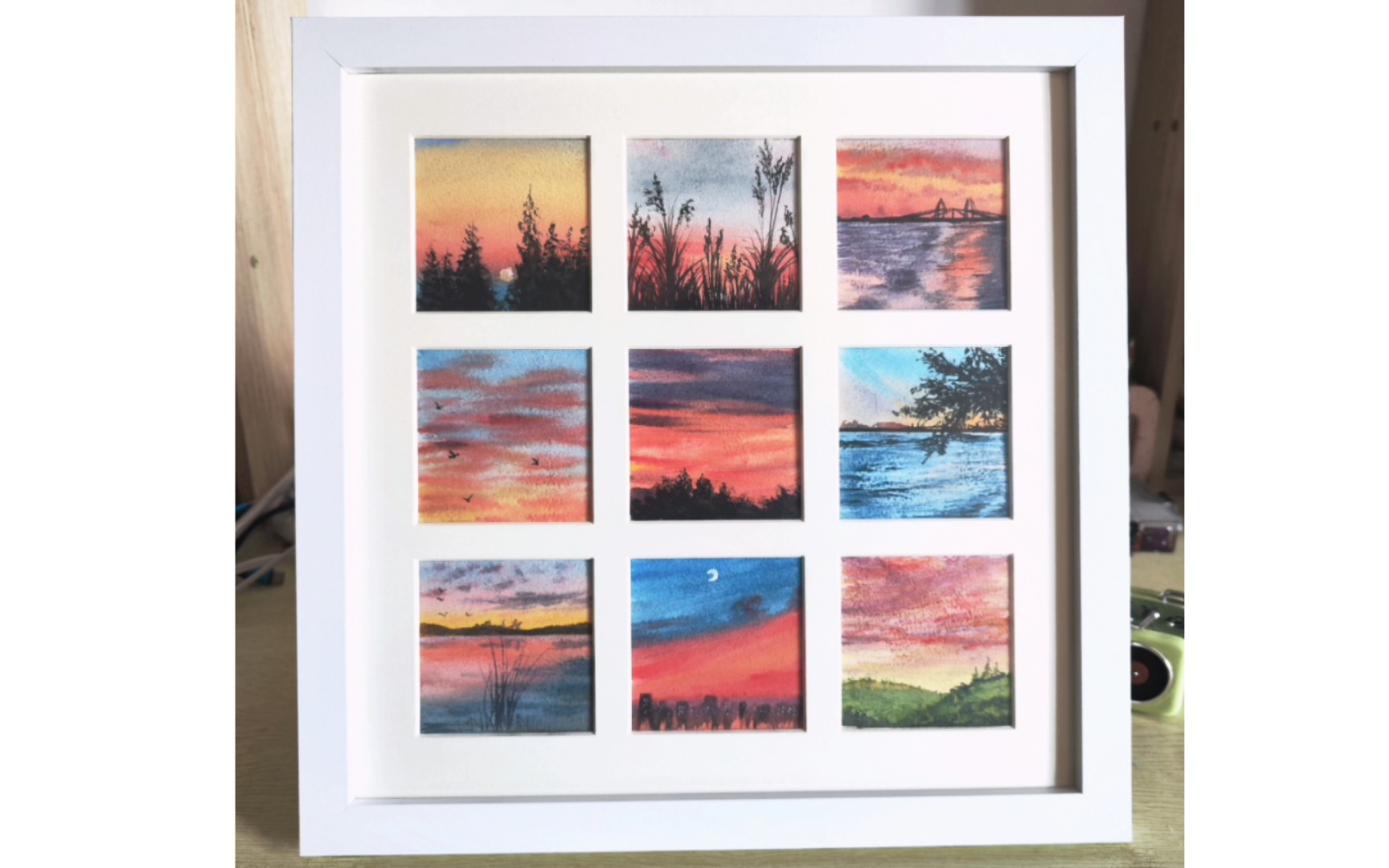 【水彩画】水彩风景九宫格 光亮你自己 会让人心情变好的落日晚霞系列