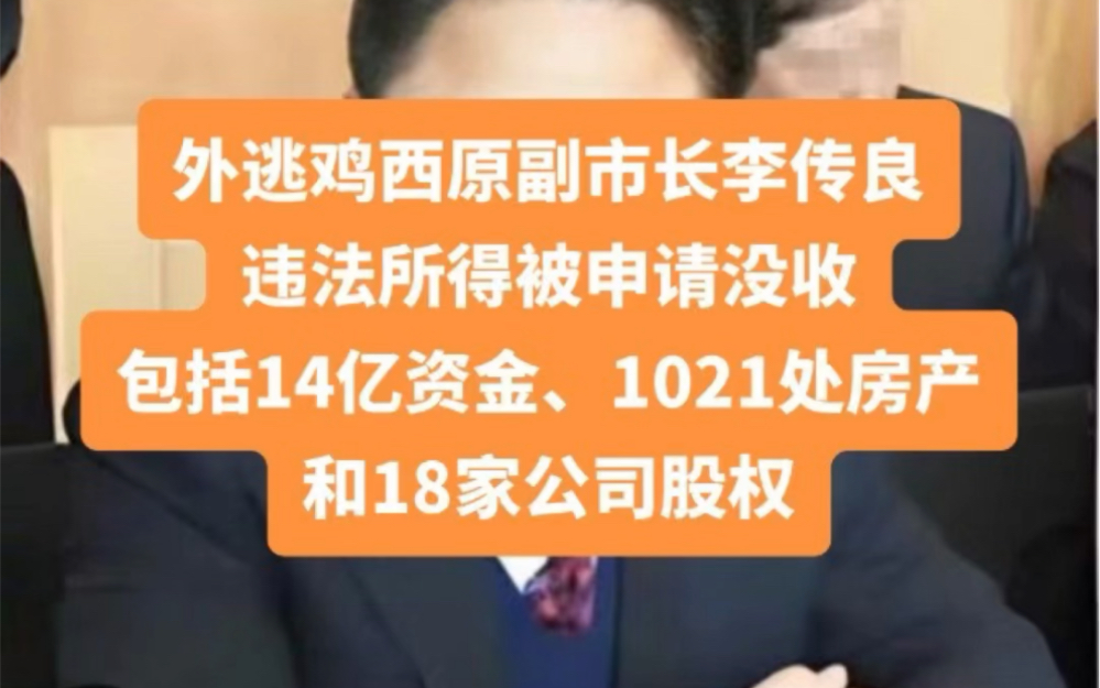 外逃鸡西原副市长李传良违法所得被申请没收:涉案逾31亿,查封1021处房产,冻结18家公司股权哔哩哔哩bilibili