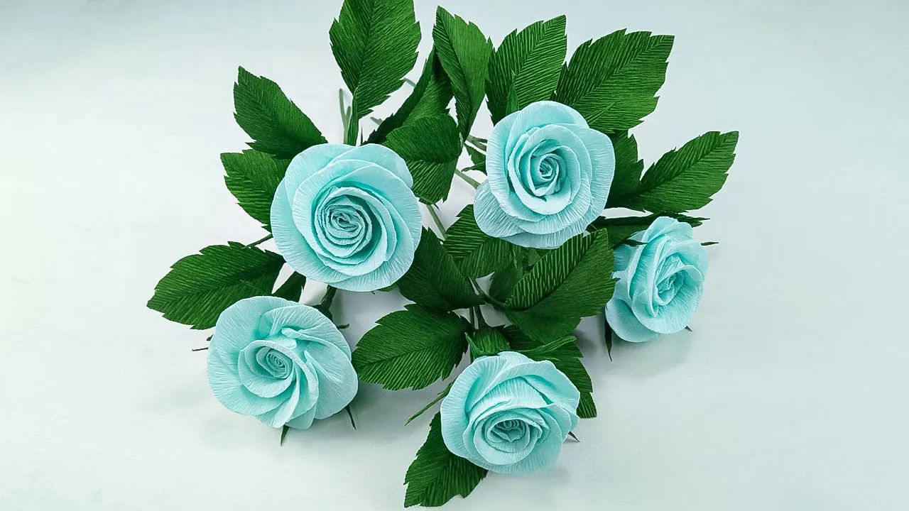 【bopha handmade】蓝玫瑰皱纸花制作教程easy rose paper flower