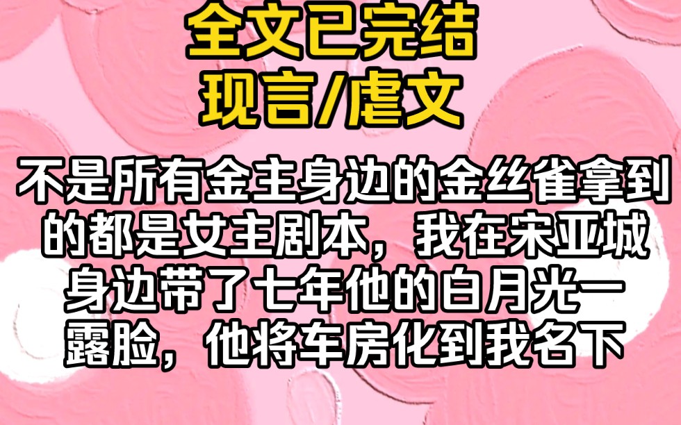 [图]（完结文）不是所有金主身边的金丝雀拿到的都是女主剧本，我在宋亚城身边带了七年他的白月光一露脸，他将车房化到我名下，暗示我功成身退便可以早点离开