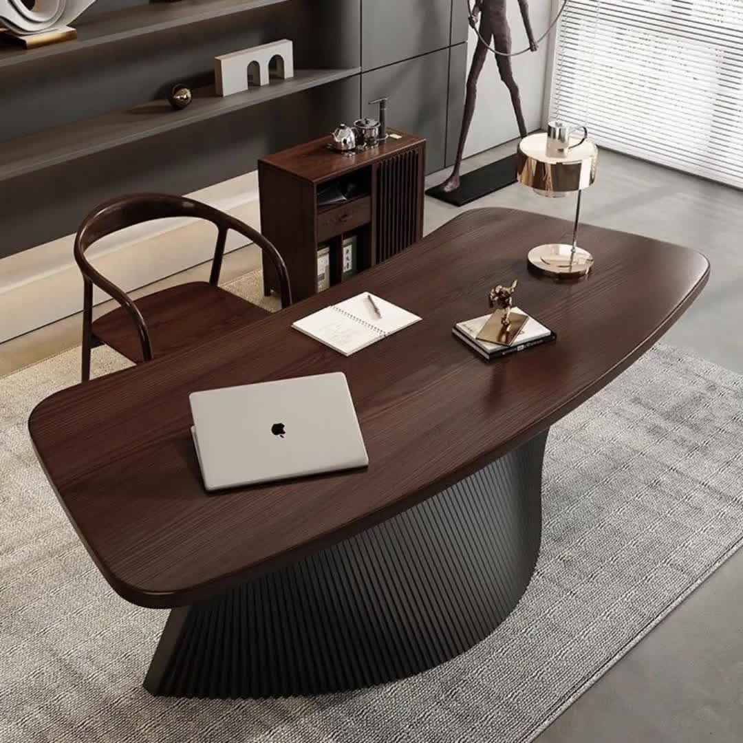 意式极简现代家用书桌老板办公桌异形设计师茶台写字台扇形书法桌5471