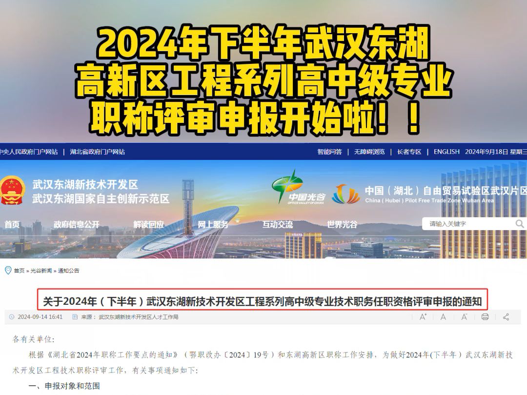 2024年下半年武汉东湖高新区高中级职称评审申报开始啦!!哔哩哔哩bilibili