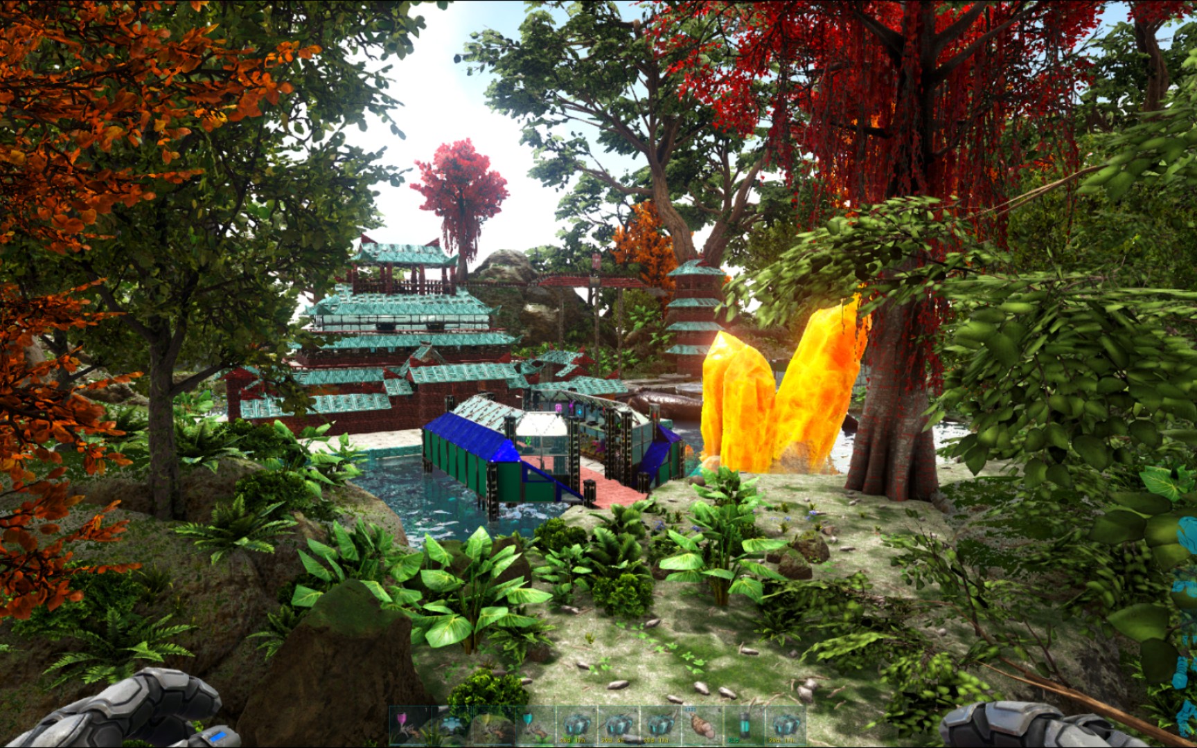 方舟水晶岛浮空岛桃源仙境古风建筑_哔哩哔哩bilibili_方舟生存进化