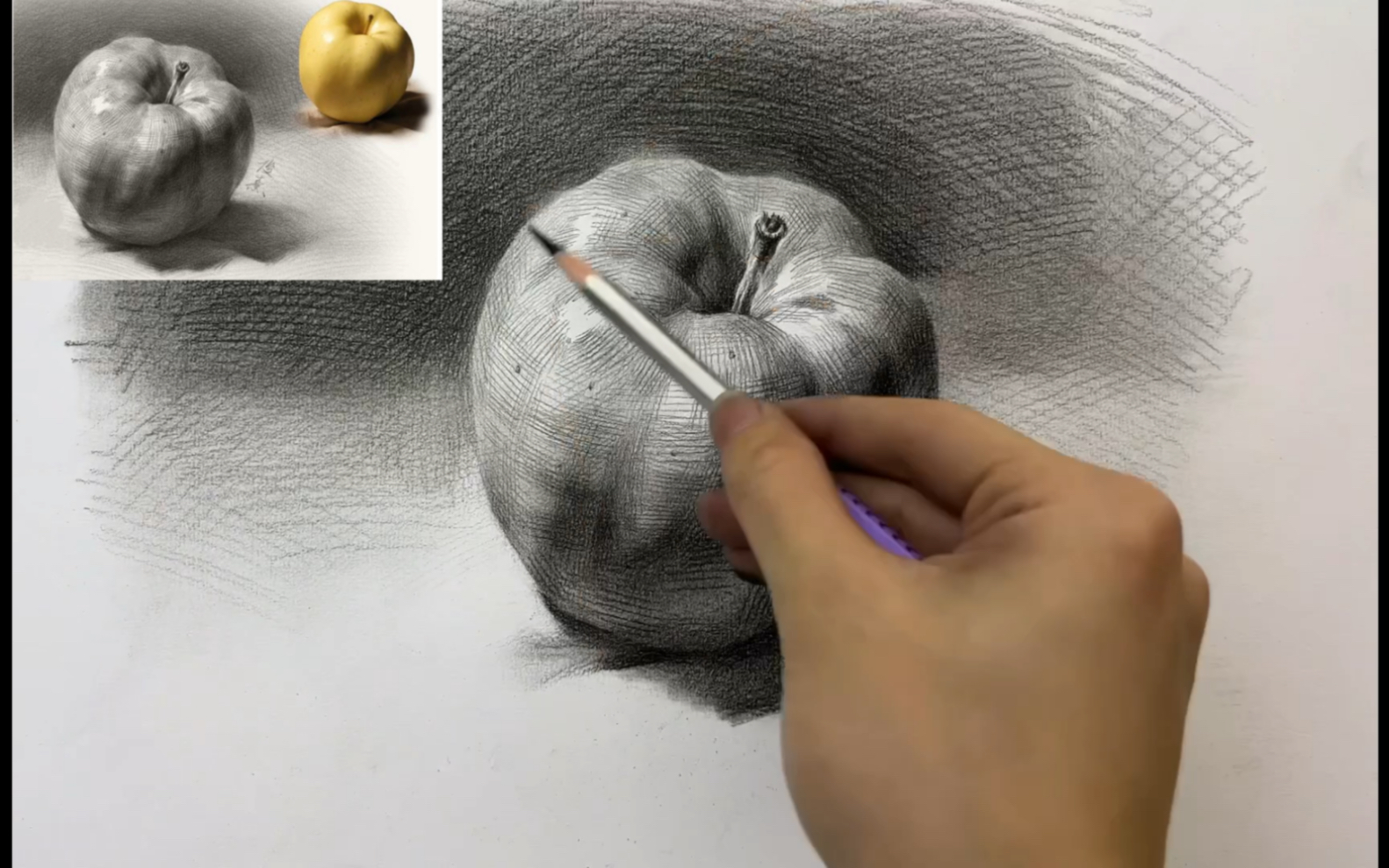 素描静物黄苹果完整教学视频!_哔哩哔哩_bilibili