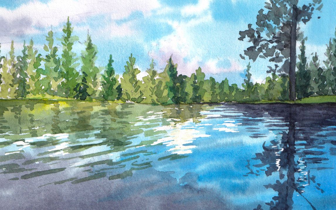 湖水画法水彩图片
