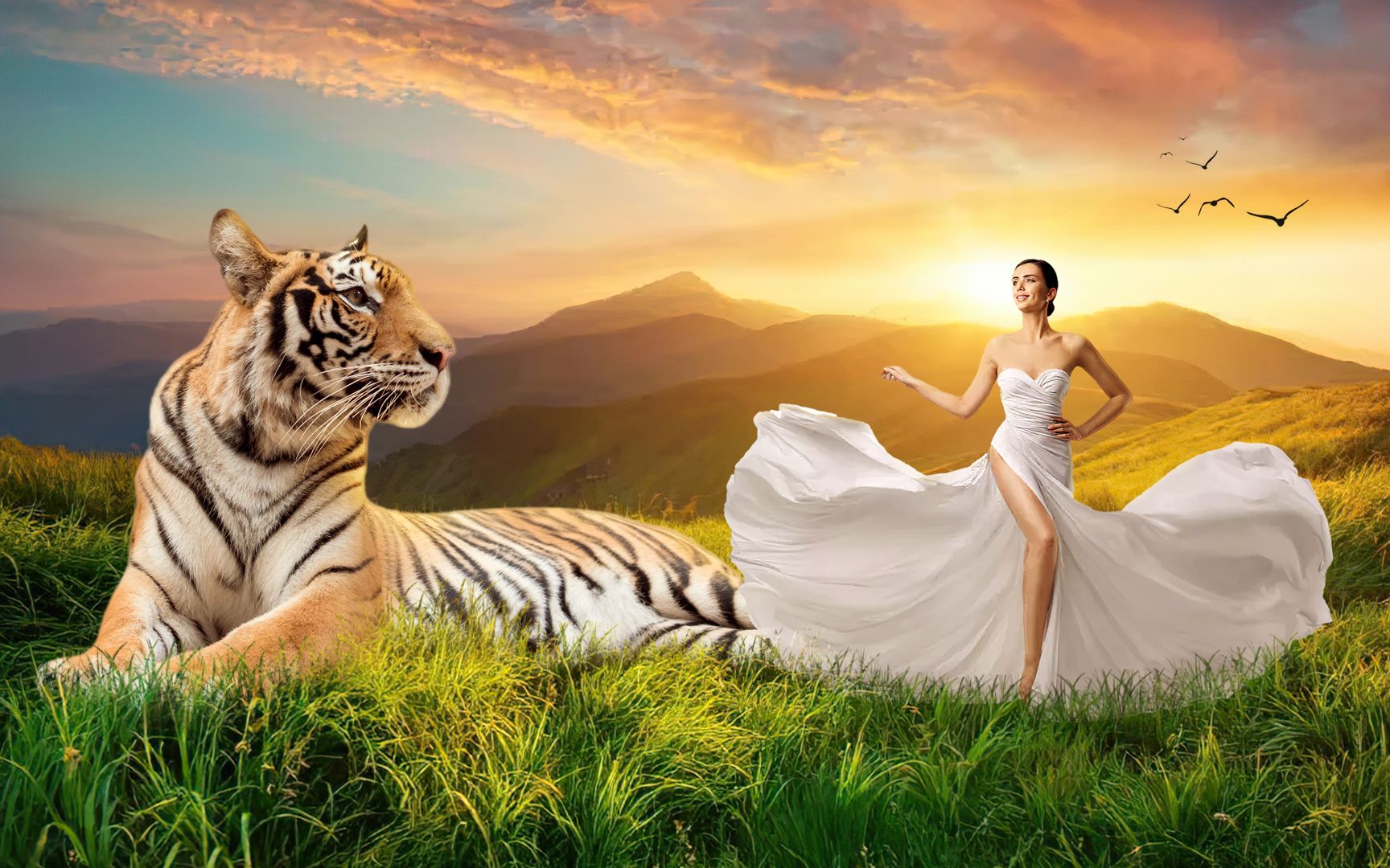 ps合成老虎与美女唯美图片